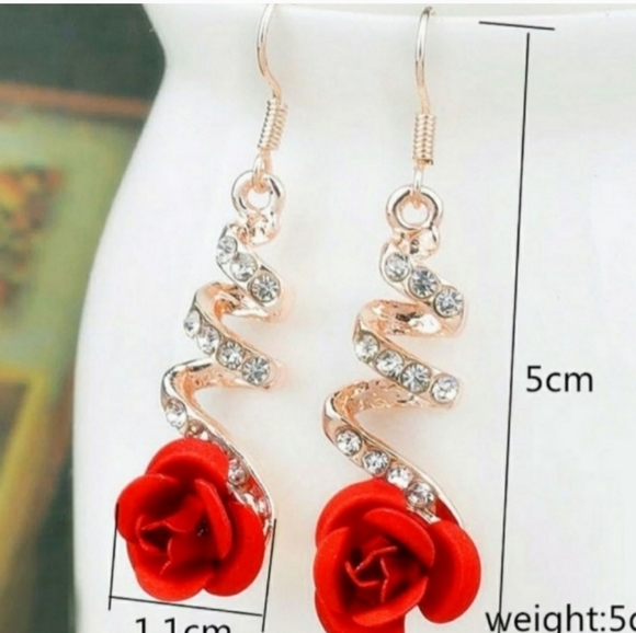 🎀Beautiful Rose Rhinestone Drop Earrings - Picture 4 of 5